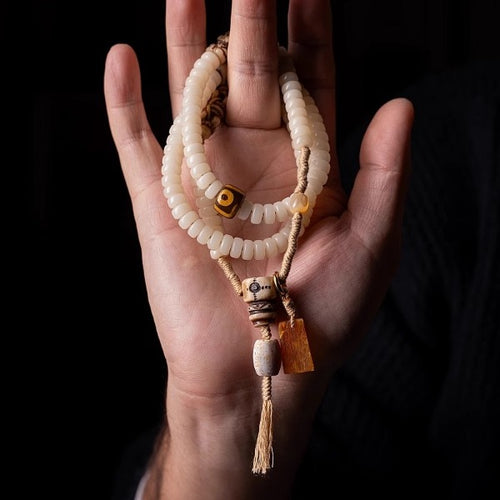 Natural White Jade Bodhi Root Buddha Bead Bracelet 108 pcs
